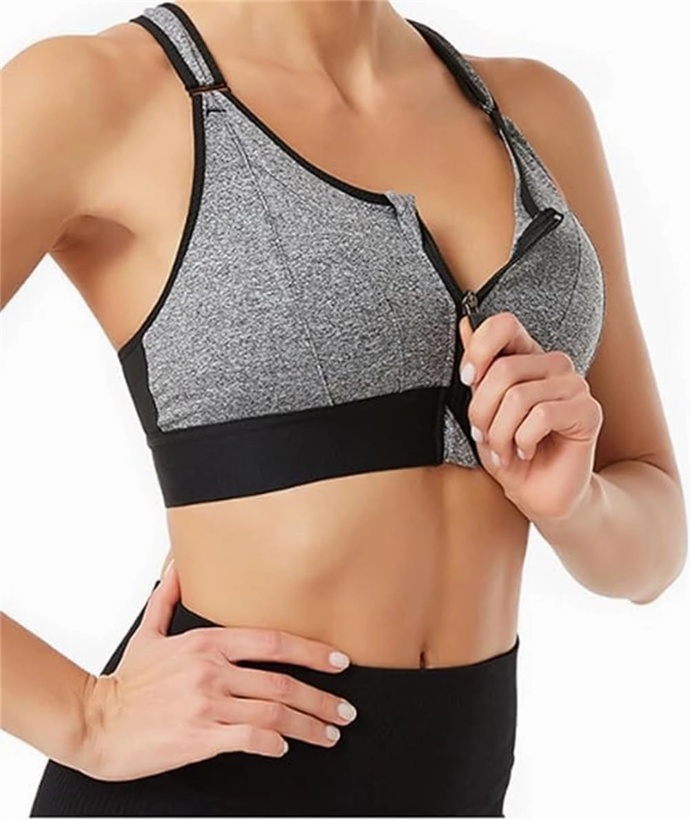 Cozuty Sports Bra, Zipper Front Closure Sports Bra for Women, Wireless Supportive Adjustable Anti-Shock Sports Bra
