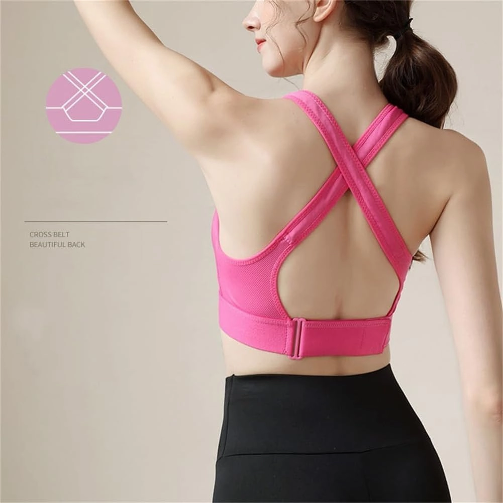 Cozuty Sports Bra, Zipper Front Closure Sports Bra for Women, Wireless Supportive Adjustable Anti-Shock Sports Bra
