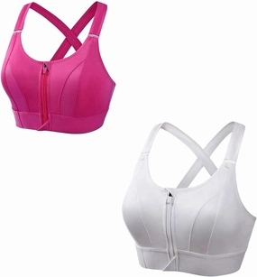 Cozuty Sports Bra, Zipper Front Closure Sports Bra for Women, Wireless Supportive Adjustable Anti-Shock Sports Bra