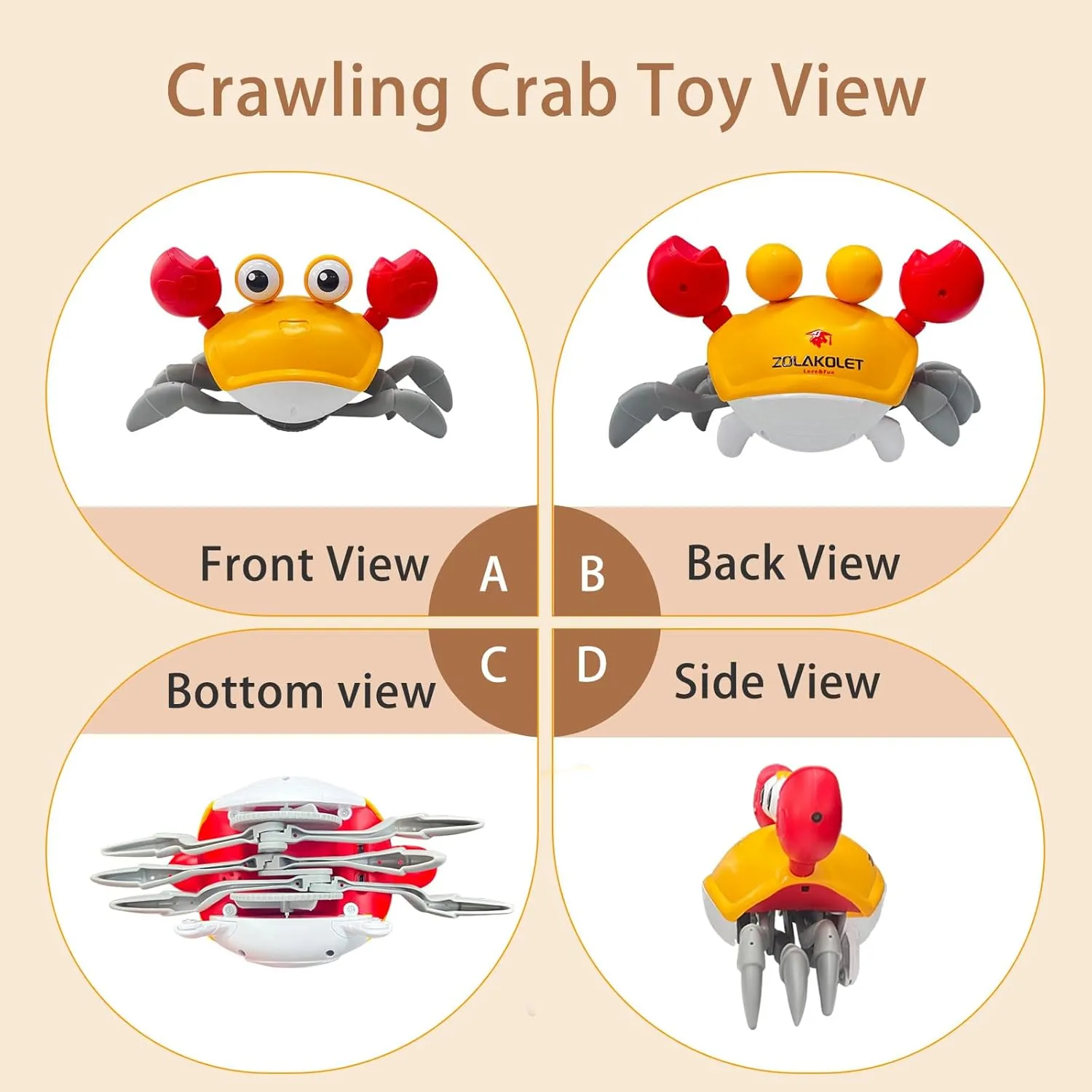 Crawling Crab Baby Toy,Baby Crawling Toys,Walking Crawly Crab with Sound&Speed Control Can Automatically Avoid Obstacles， Birthday for Baby Boys and Girls