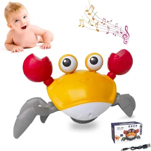 Crawling Crab Baby Toy,Baby Crawling Toys,Walking Crawly Crab with Sound&Speed Control Can Automatically Avoid Obstacles， Birthday for Baby Boys and Girls