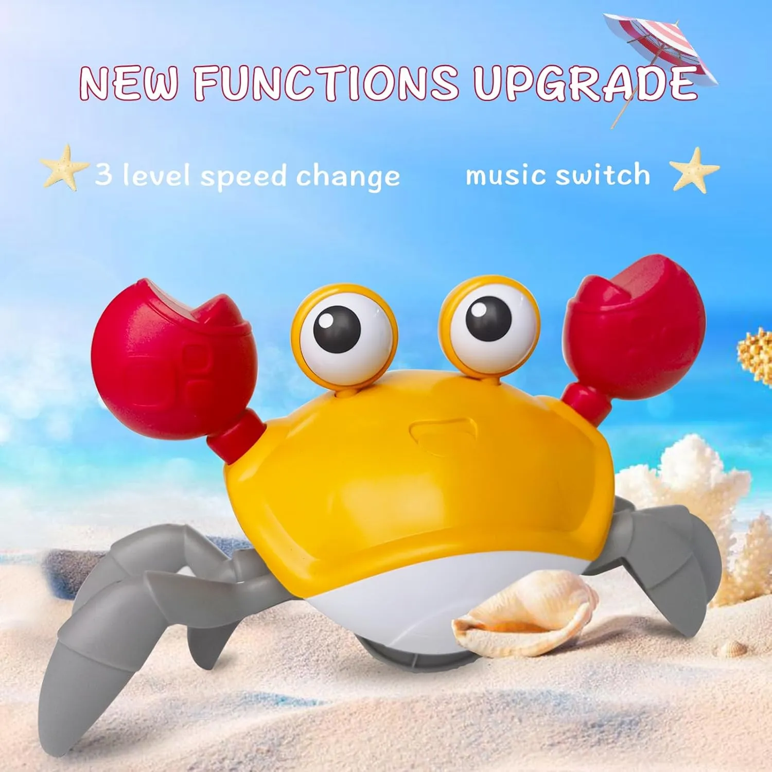 Crawling Crab Baby Toy,Baby Crawling Toys,Walking Crawly Crab with Sound&Speed Control Can Automatically Avoid Obstacles， Birthday for Baby Boys and Girls