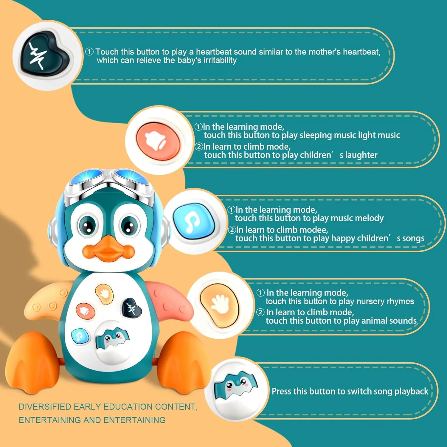 Crawling Penguin Baby Musical Toys, Baby Tummy Time Toys for Infant 0-3 0-6 6-12 12-18 Months Music Learning Crawl Interactive Development Toy with LED Lights, Babies Toddler Boy Girl Birthday Gift