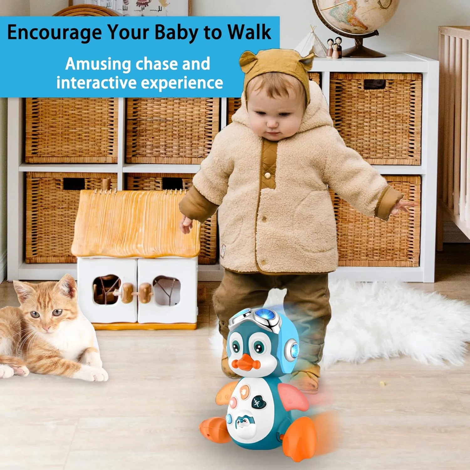 Crawling Penguin Baby Musical Toys, Baby Tummy Time Toys for Infant 0-3 0-6 6-12 12-18 Months Music Learning Crawl Interactive Development Toy with LED Lights, Babies Toddler Boy Girl Birthday Gift