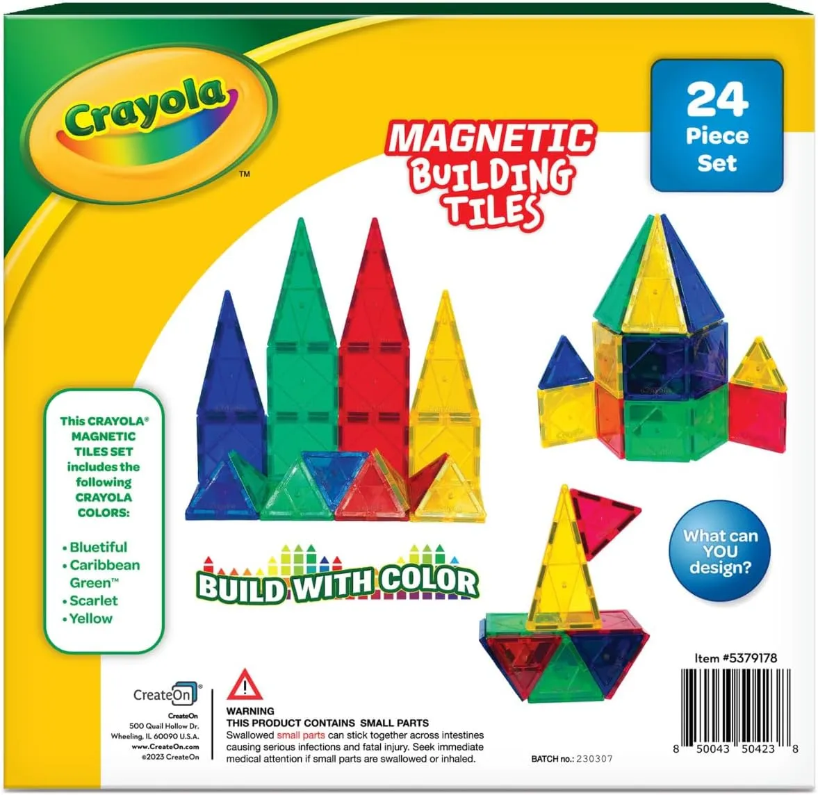 CreateOn Crayola Bold Magnetic Tiles, Building Set for Kids, Magnetic Tiles, Kids’ Building Toys, STEM and Montessori Toys for Boys and Girls Ages 3 , 24-Piece Set (Bold)