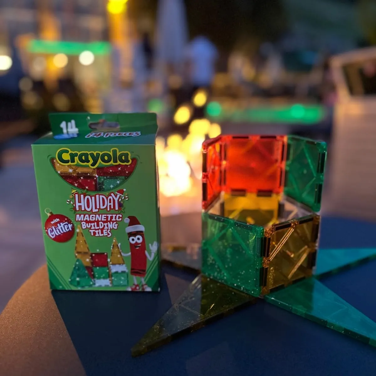 CreateOn Crayola Holiday Glitter Magnetic Tiles, Building Set for Kids, Magnetic Building Toys for Kids, STEM Travel Toys for Boys and Girls Ages 3 , 14-Piece Set (Holiday Glitter)