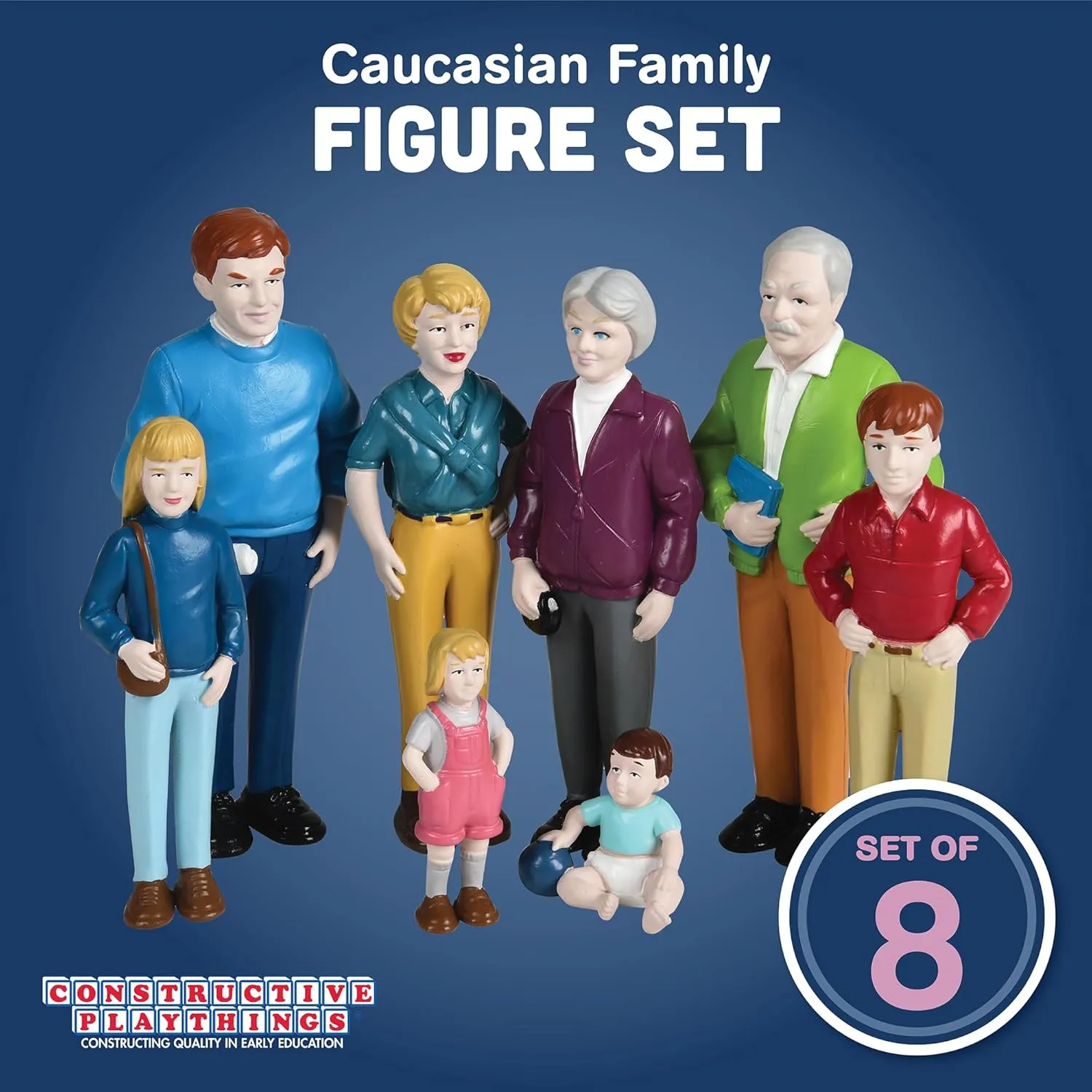 Creative Minds Marvel Education Caucasian Family Toy Figure Set for Kids Ages 3 , Set of 8 Inclusive and Diverse Dollhouse Toy Figurines, Multicolor