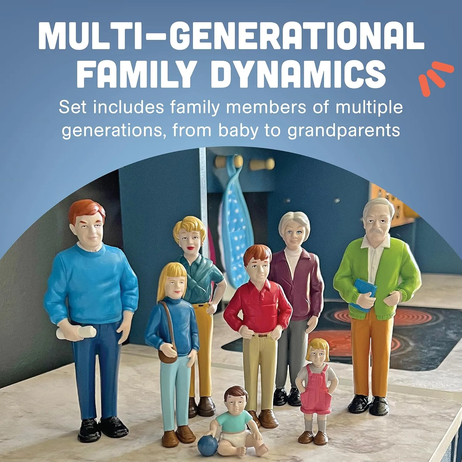 Creative Minds Marvel Education Caucasian Family Toy Figure Set for Kids Ages 3 , Set of 8 Inclusive and Diverse Dollhouse Toy Figurines, Multicolor