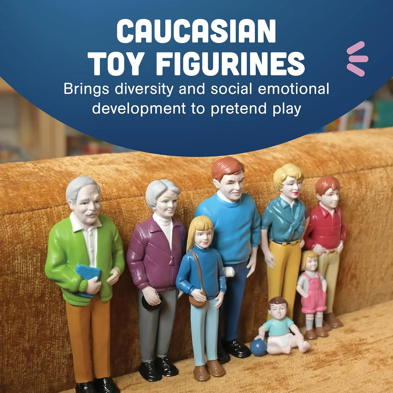 Creative Minds Marvel Education Caucasian Family Toy Figure Set for Kids Ages 3 , Set of 8 Inclusive and Diverse Dollhouse Toy Figurines, Multicolor