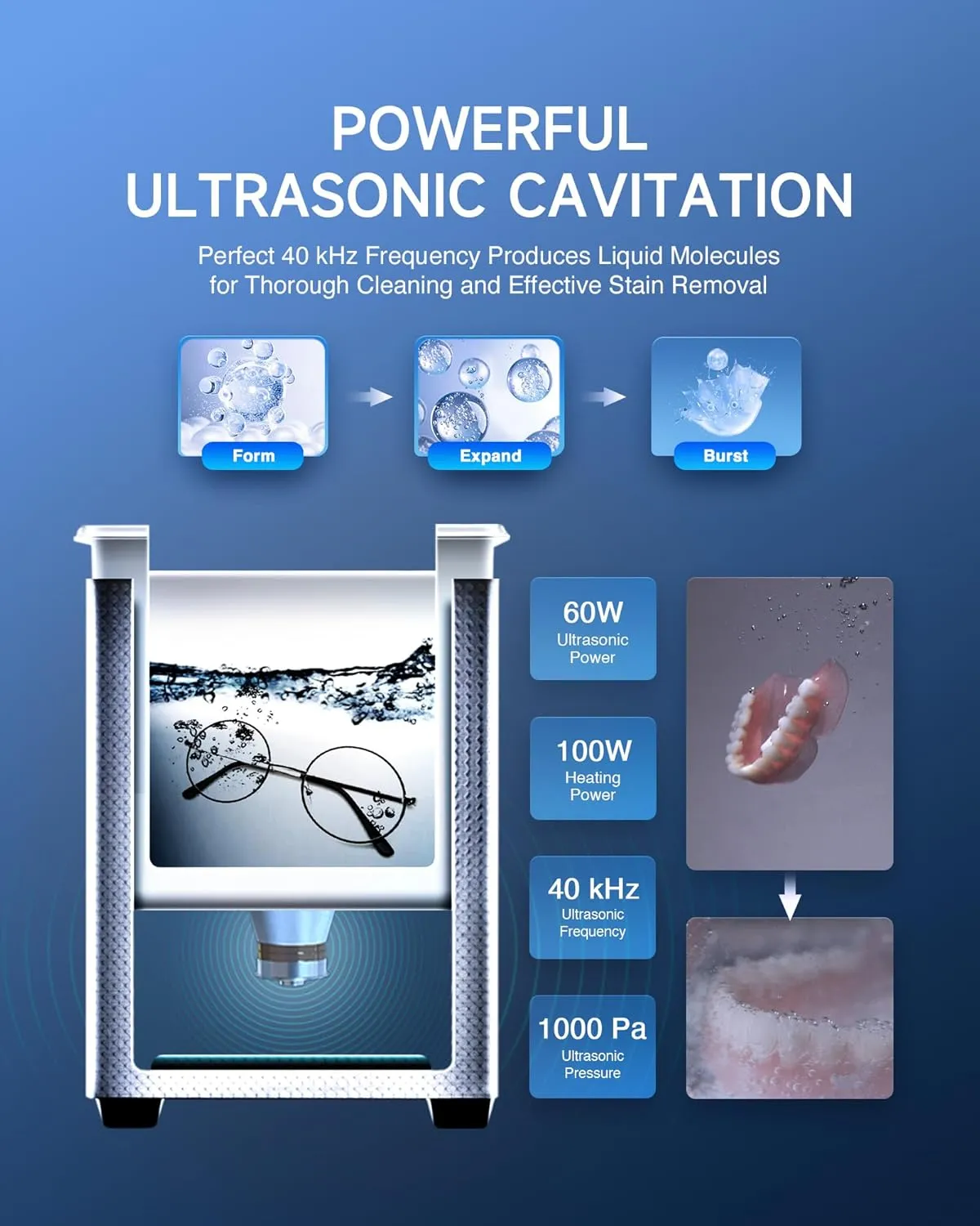 CREWORKS Professional Jewelry Cleaning Machine, 2L Jewelry Cleaning Ultrasonic Machine with Heater & Timer, Digital Sonic Cleaning Machine for Cleaning Denture Dental Irrigator Parts Retainer Glasses
