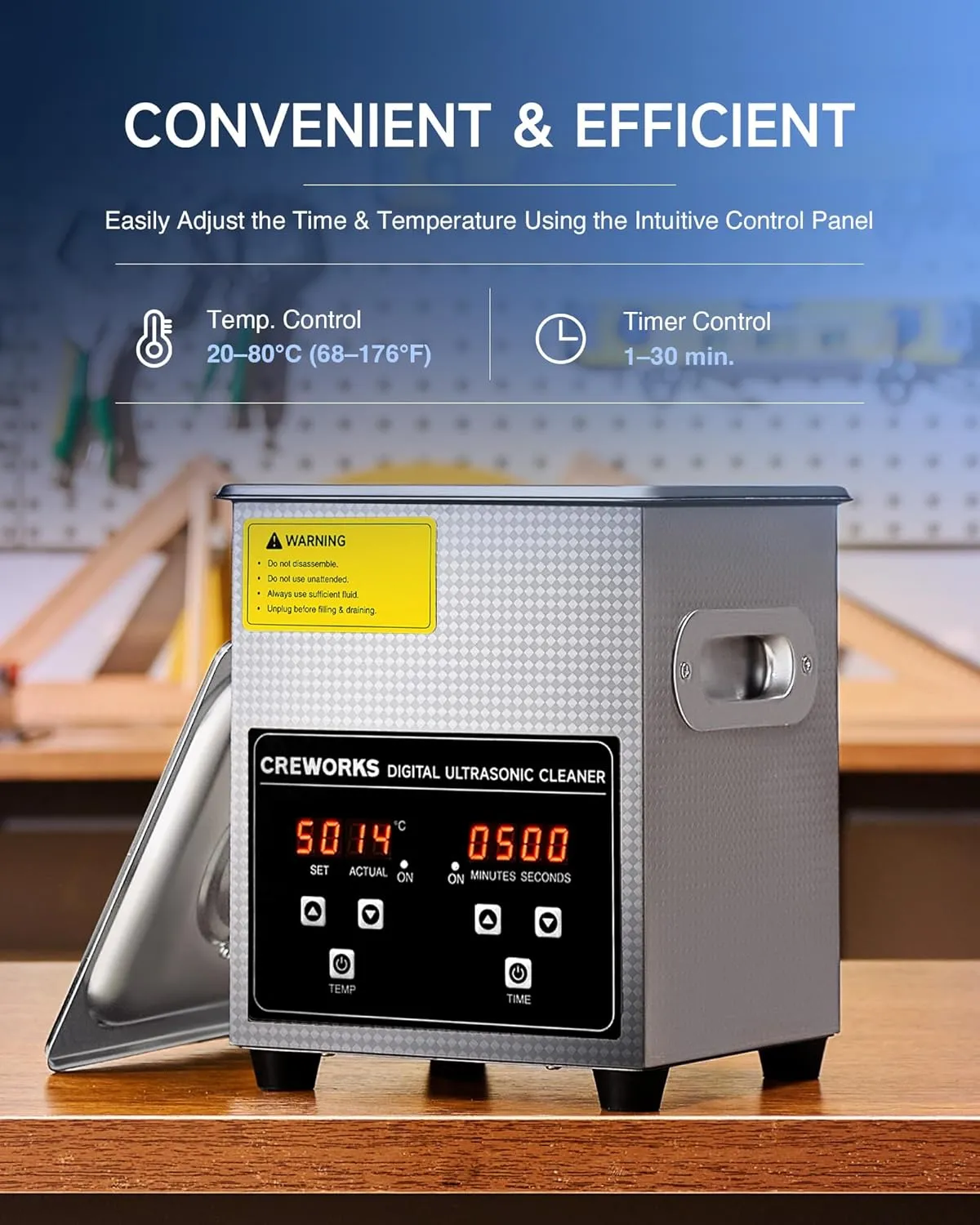 CREWORKS Professional Jewelry Cleaning Machine, 2L Jewelry Cleaning Ultrasonic Machine with Heater & Timer, Digital Sonic Cleaning Machine for Cleaning Denture Dental Irrigator Parts Retainer Glasses