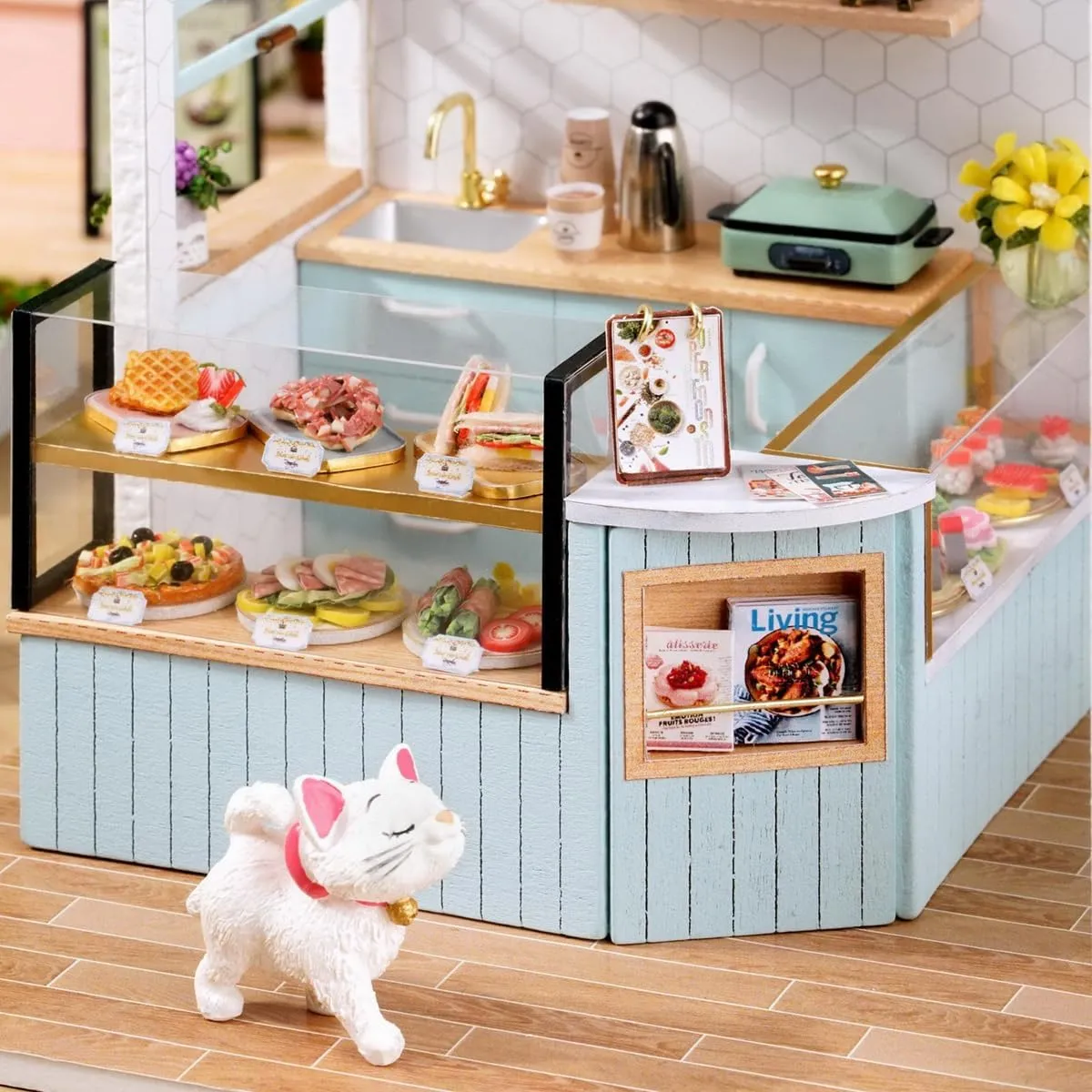 CRIOLPO DIY Miniature Doll House Kit, Tiny House Model Kits, DIY Doll Room Miniature House Kit, DIY Wooden Crafts Doll House, Tiny Handmade Kit With Furniture, For Unique DéCor -Smile Light Restaurant