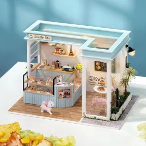 CRIOLPO DIY Miniature Doll House Kit, Tiny House Model Kits, DIY Doll Room Miniature House Kit, DIY Wooden Crafts Doll House, Tiny Handmade Kit With Furniture, For Unique DéCor -Smile Light Restaurant