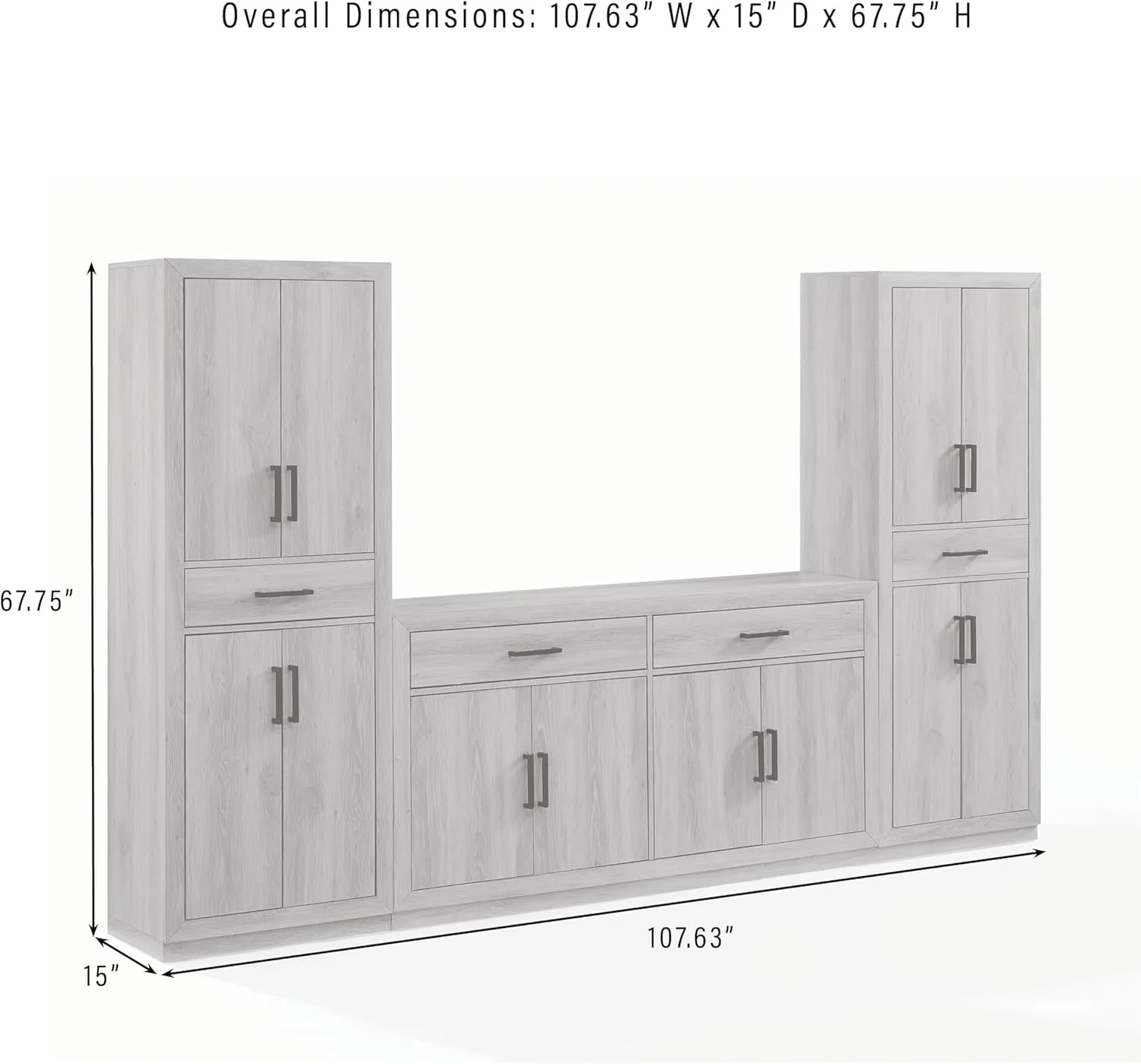 Crosley Furniture Isla 3-Piece Modern Sideboard Buffet Cabinet and Kitchen Storage Pantry Set, Navy