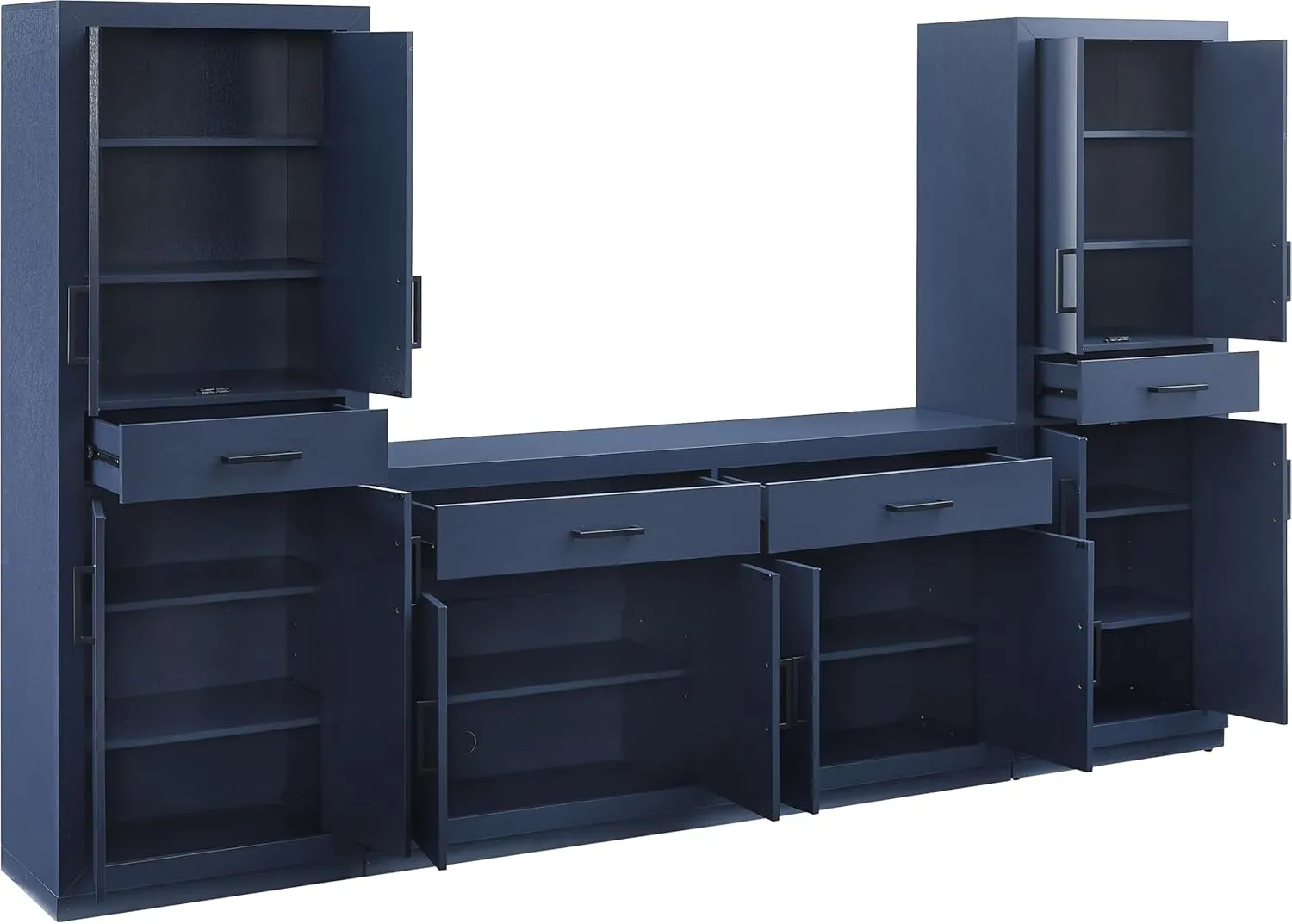 Crosley Furniture Isla 3-Piece Modern Sideboard Buffet Cabinet and Kitchen Storage Pantry Set, Navy