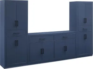 Crosley Furniture Isla 3-Piece Modern Sideboard Buffet Cabinet and Kitchen Storage Pantry Set, Navy