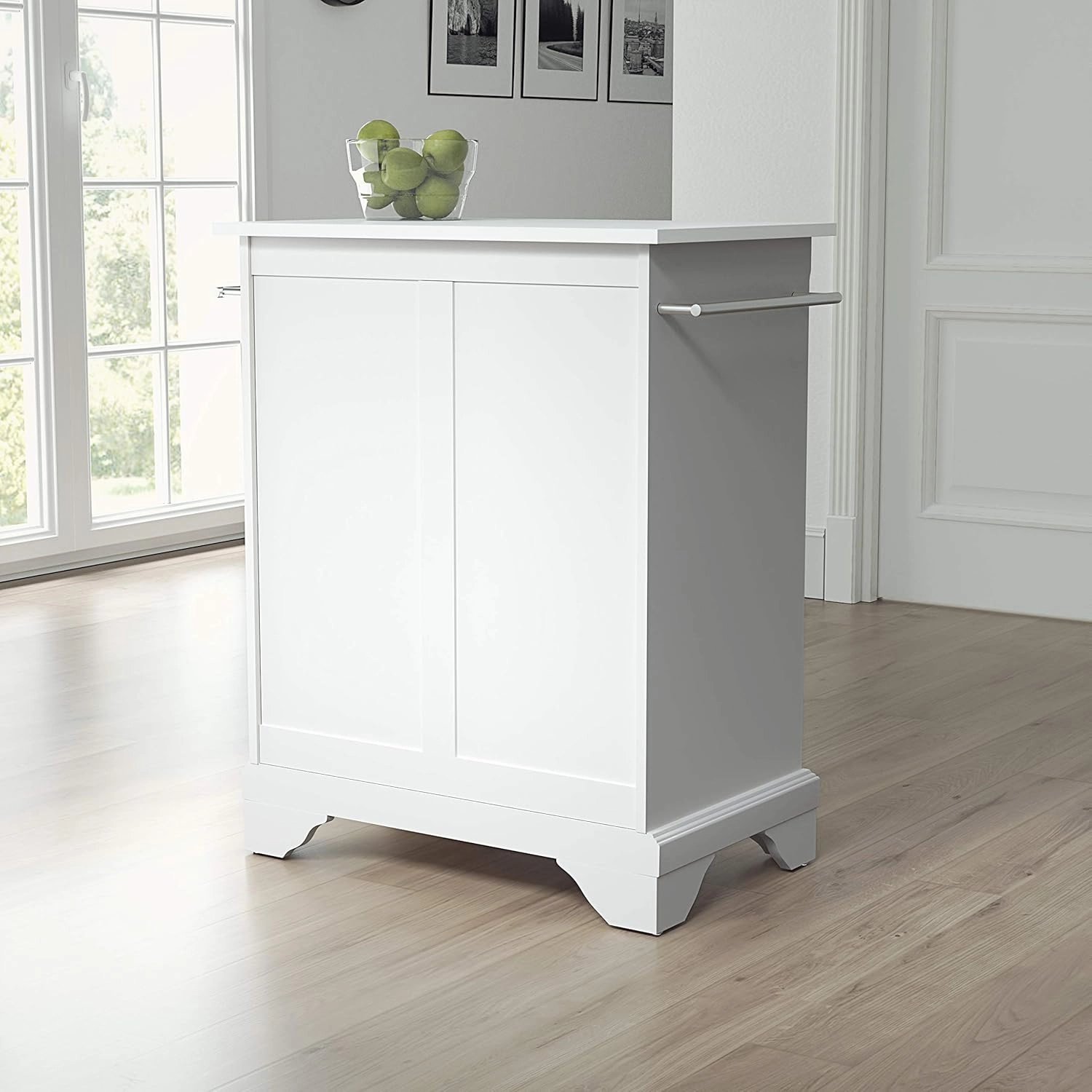 Crosley Furniture Lafayette Stone Top Small Portable Rolling Kitchen Island Storage Cart, Microwave Stand, White