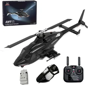 Customizable AW-911 1/34 Scale Airwolf with Li Battery & Swappable Nose Dual Brushless RC Copter for Adults 6G/3D Stunt Mode GPS Drone Helicopter with Lights 2.4GHz Remote