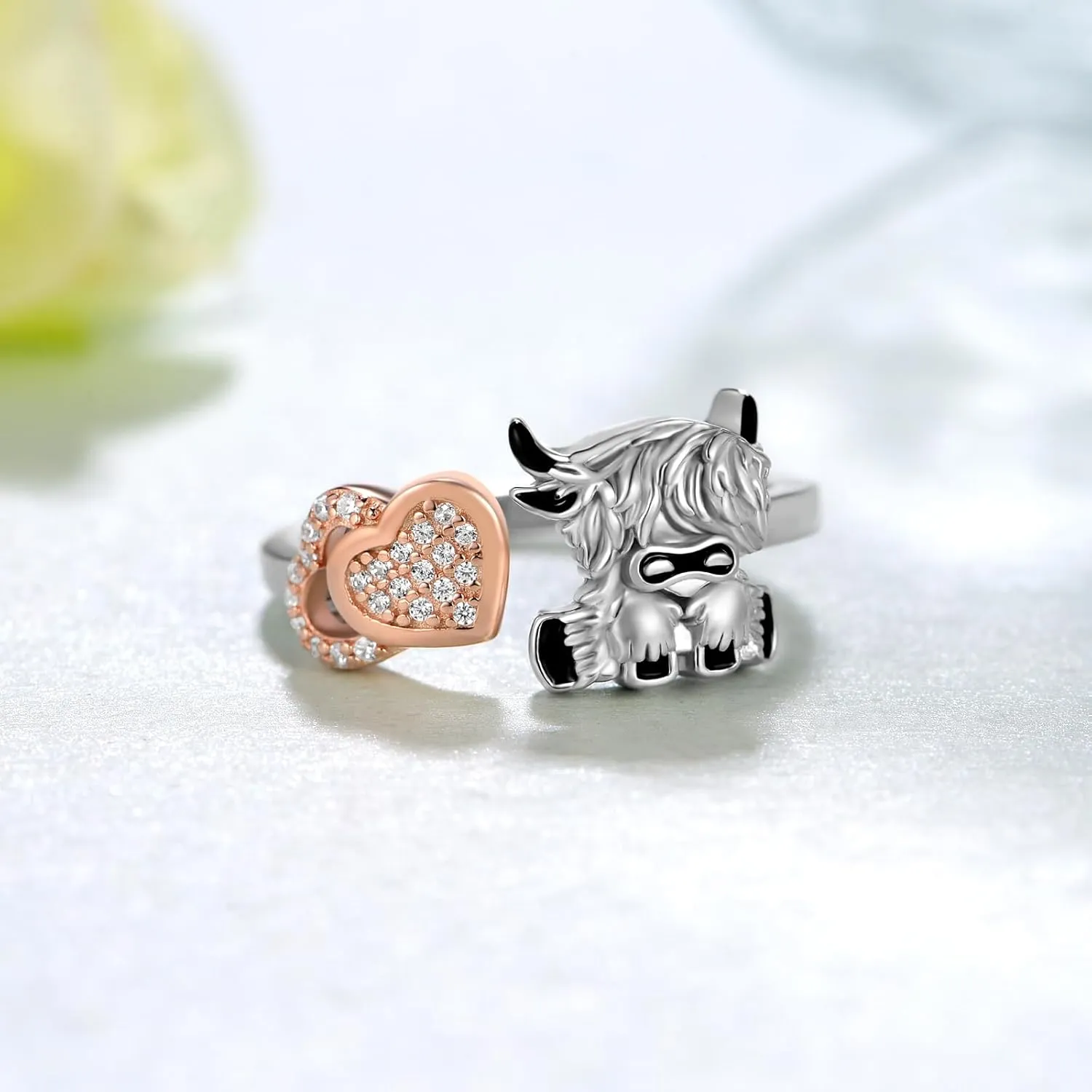 Cute Axolotl/Guinea Pig/Highland Cow Ring 925 Sterling Silver Adjustable Open Ring Cute Animal Jewelry for Women Animal Gifts