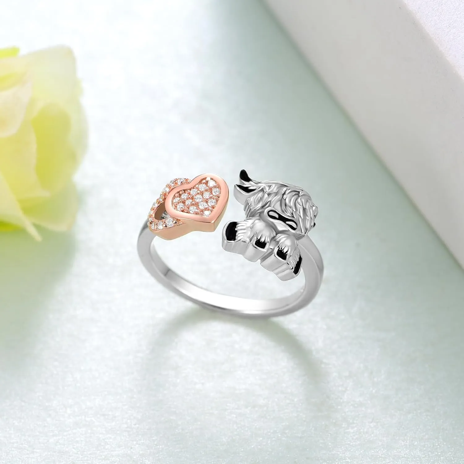Cute Axolotl/Guinea Pig/Highland Cow Ring 925 Sterling Silver Adjustable Open Ring Cute Animal Jewelry for Women Animal Gifts