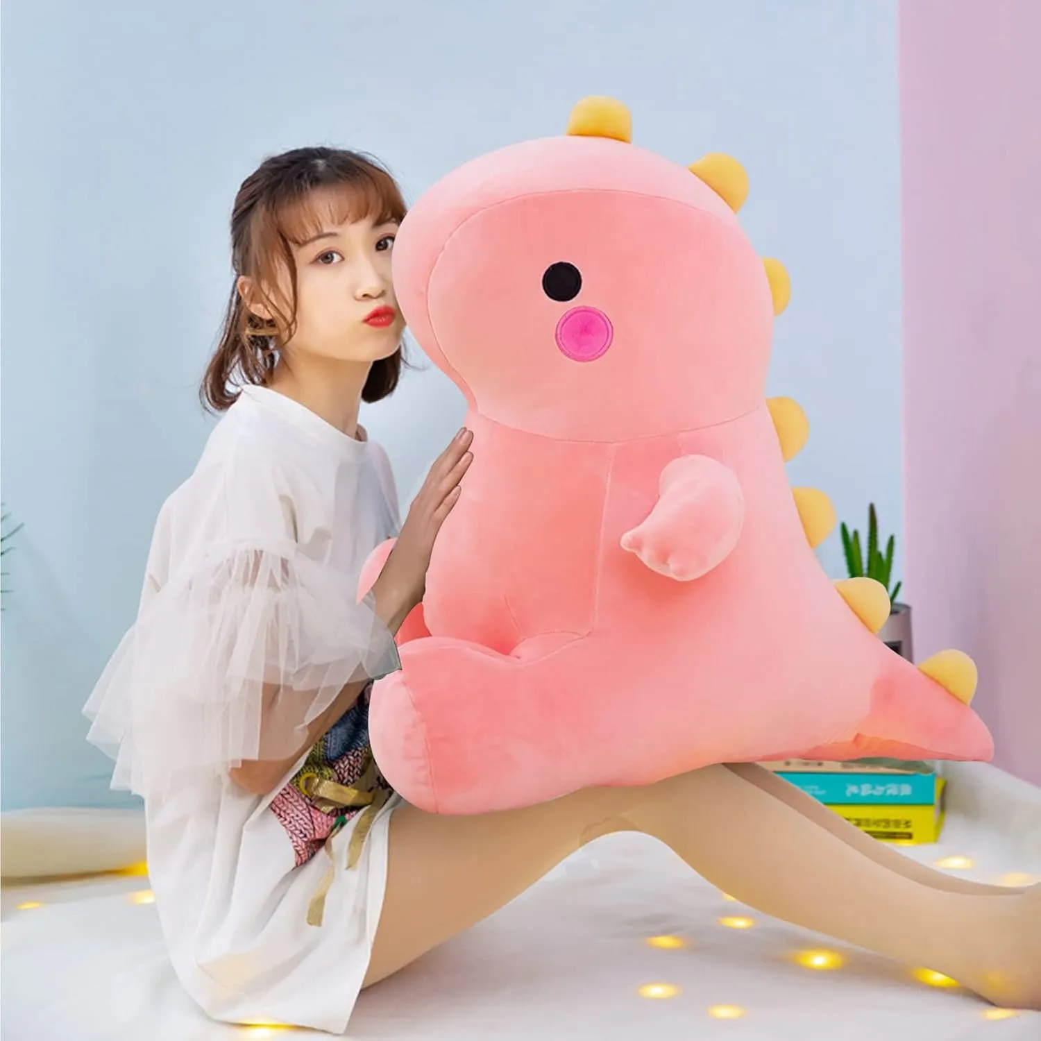 Cute Dinosaur Plush Toys, Fat Dinosaur Stuffed Animals Toys Dolls, Dinosaur Plush Toy Soft Stuffed Animal Dino Plushies Doll Cute Birthday Gifts for Kids Girls Boys (Pink,23in)
