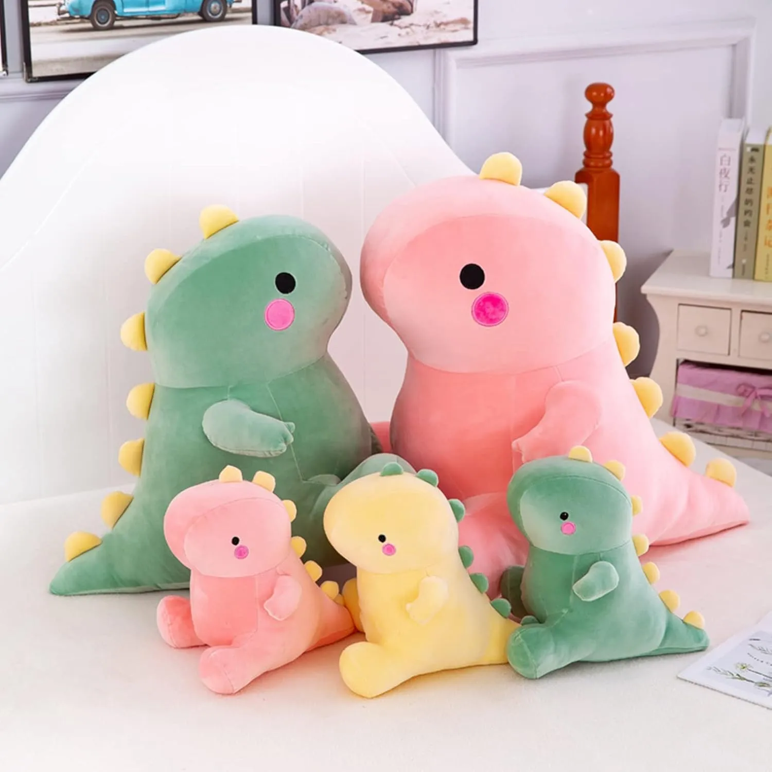Cute Dinosaur Plush Toys, Fat Dinosaur Stuffed Animals Toys Dolls, Dinosaur Plush Toy Soft Stuffed Animal Dino Plushies Doll Cute Birthday Gifts for Kids Girls Boys (Pink,23in)