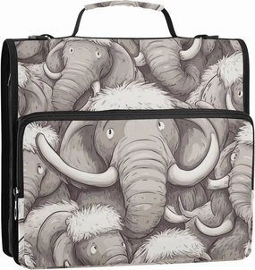 Cute Cartoon Mammoth Elephants Zipper Binder, 1.5 inch 3 Ring Binder Organizer Bag with Handle and Shoulder Strap, Multi-Pocket, 500 Sheet Capacity