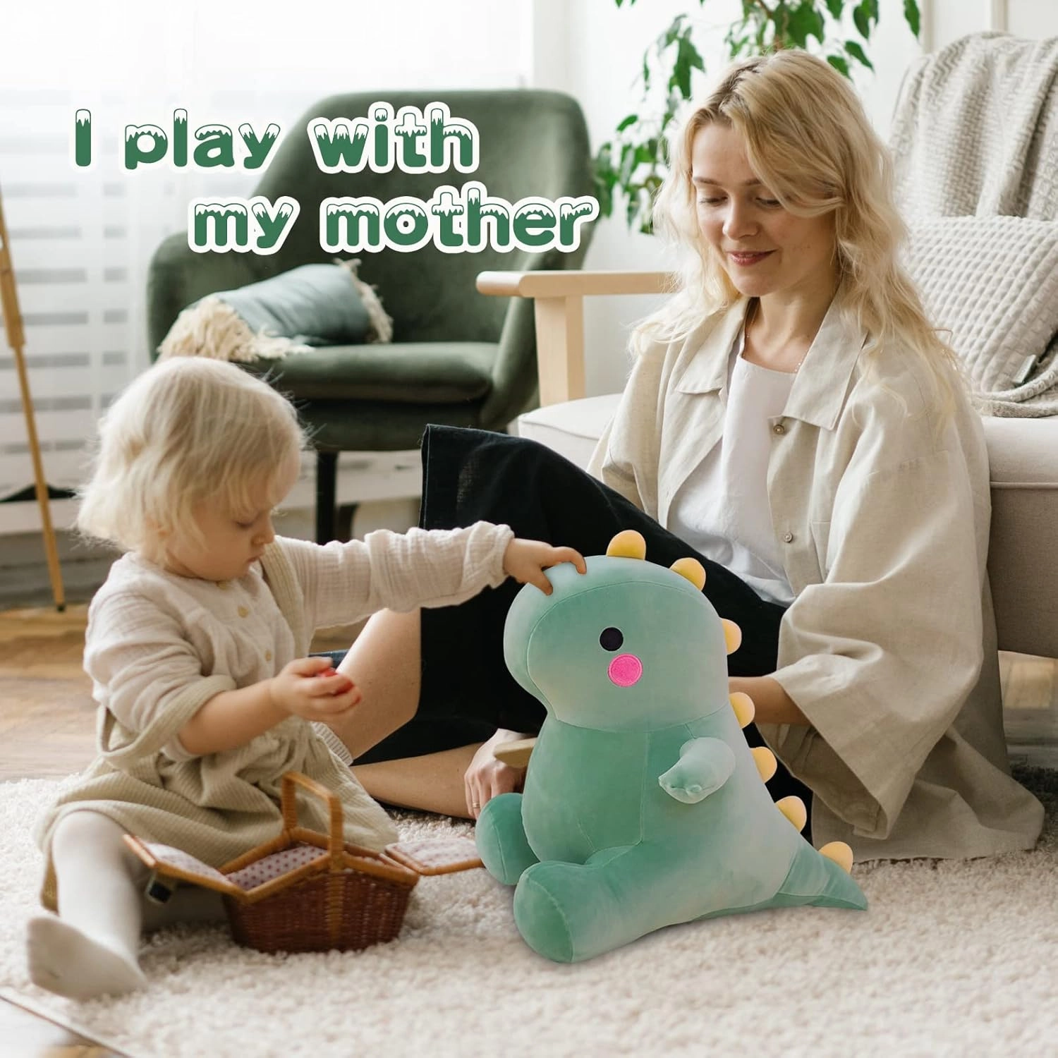 Cute Dinosaur Plush Toys, Fat Dinosaur Stuffed Animals Toys Dolls, Dinosaur Plush Toy Soft Stuffed Animal Dino Plushies Doll Cute Birthday Gifts for Kids Girls Boys (Green,19in)