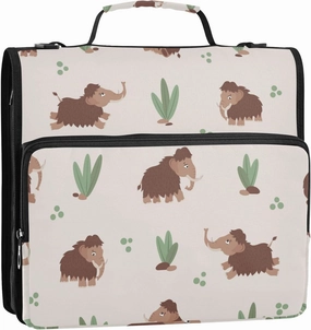 Cute Mammoth Leaves Zipper Binder, 1.5 inch 3 Ring Binder Organizer Bag with Shoulder Strap and Handle, 500 Sheet Capacity
