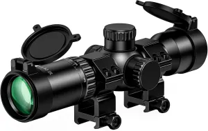CVLIFE 1.5-5x32 Crossbow Scope, 20-100 Yards Rangefinder Ballistic Reticle, 300-460 FPS Red Green Illuminated Compact Crossbow Scope for Hunting with 20mm Scope Rings