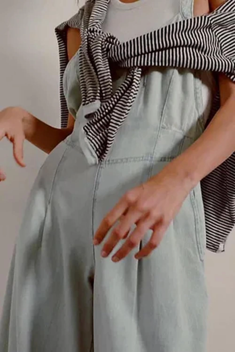 D-Sun Women Denim Overalls Wide Leg Bib Pants Adjustable Strap Sleeveless Jean Jumpsuit Backless Elastic Waist Rompers