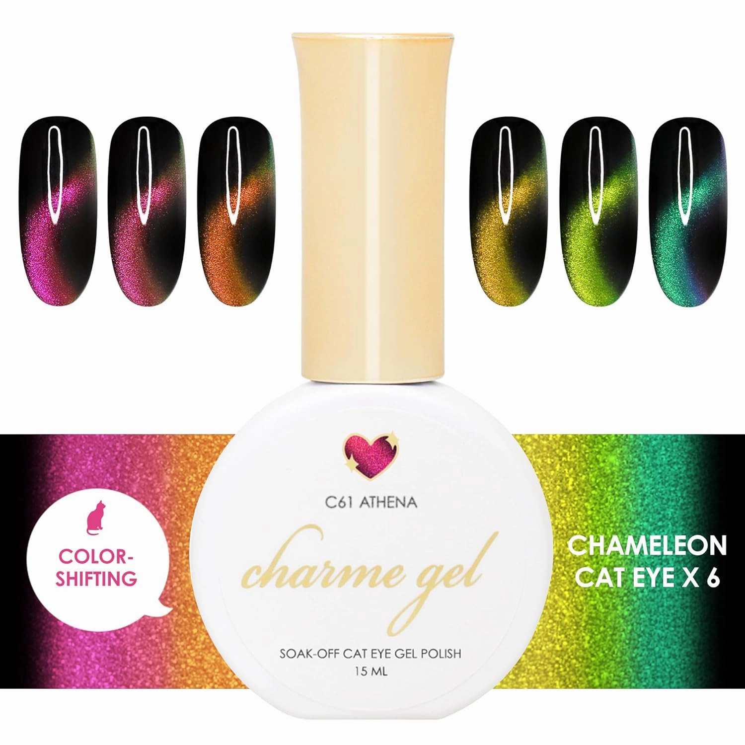 Daily Charme Velvet Chameleon Cat Eye Magnetic Gel Nail Polish / (6 colors) w/ 4pcs Magnet Set, Soak Off UV LED Gel Nail Polish Set, Home DIY/Nail Salon Manicure (15 ml/Bottle)