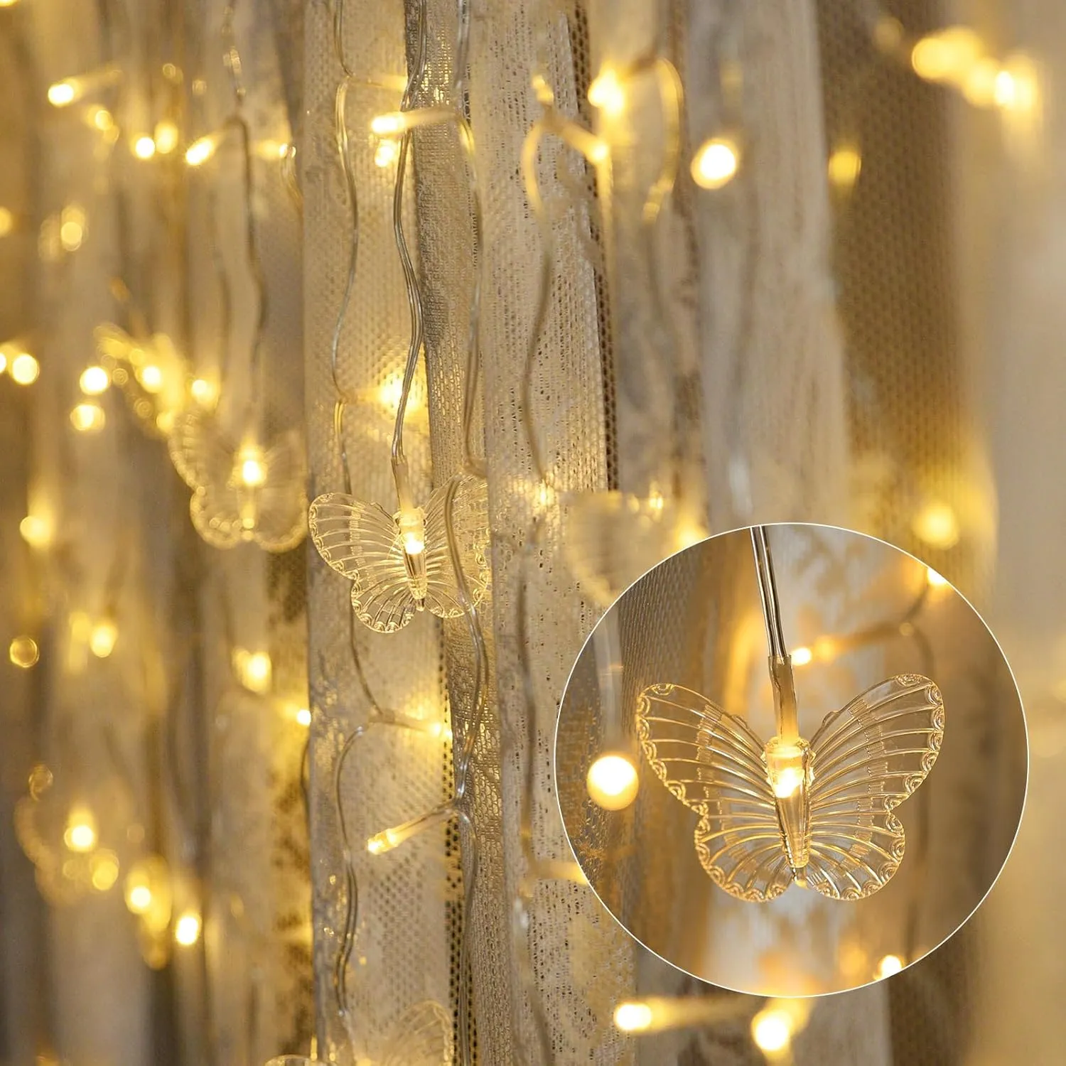 Dailyart Butterfly String Lights, 48 LED 10.9FT Butterfly Curtain Lights 8 Modes USB Power with Remote Control Butterfly Decorations for Bedroom, Room, Wall, Party, Ceiling, Wedding, Christmas