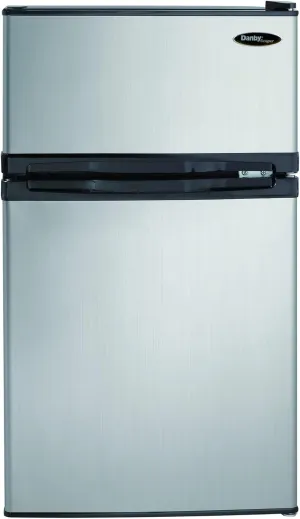 Danby Designer DCR031B1BSLDD 3.1 Cu.Ft. Compact Refrigerator with Freezer, E-Star Rated Mini Fridge for Bedroom, Living Room, Kitchen, or Office, Stainless Steel