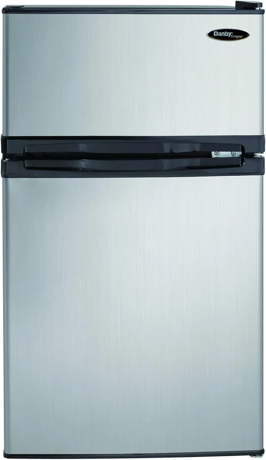 Danby Designer DCR031B1BSLDD 3.1 Cu.Ft. Compact Refrigerator with Freezer, E-Star Rated Mini Fridge for Bedroom, Living Room, Kitchen, or Office, Stainless Steel