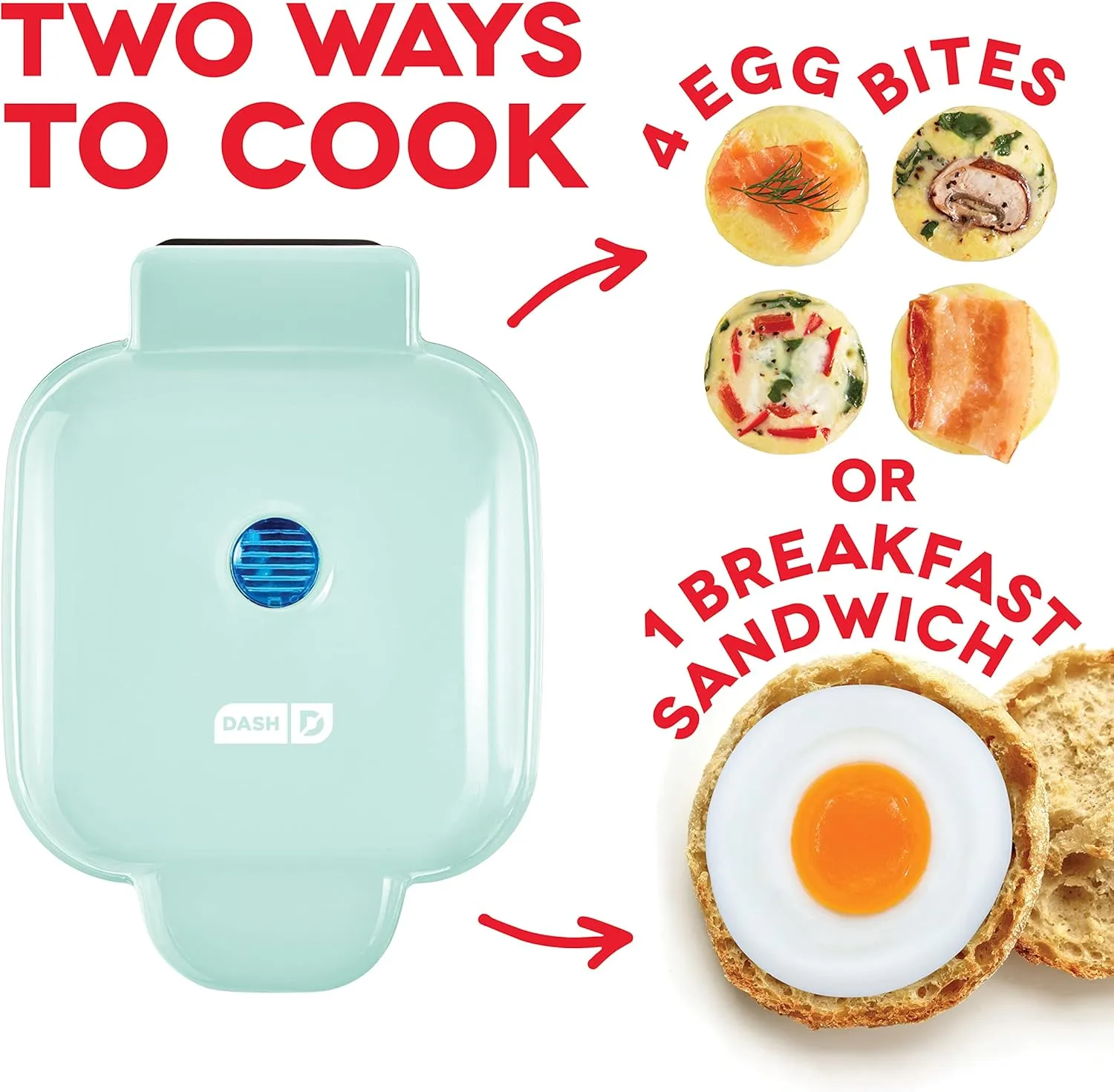 DASH Deluxe Sous Vide Style Egg Bite Maker with Silicone Molds for Breakfast Sandwiches, Healthy Snacks or Desserts, Keto & Paleo Friendly, (1 large, 4 mini) - Aqua