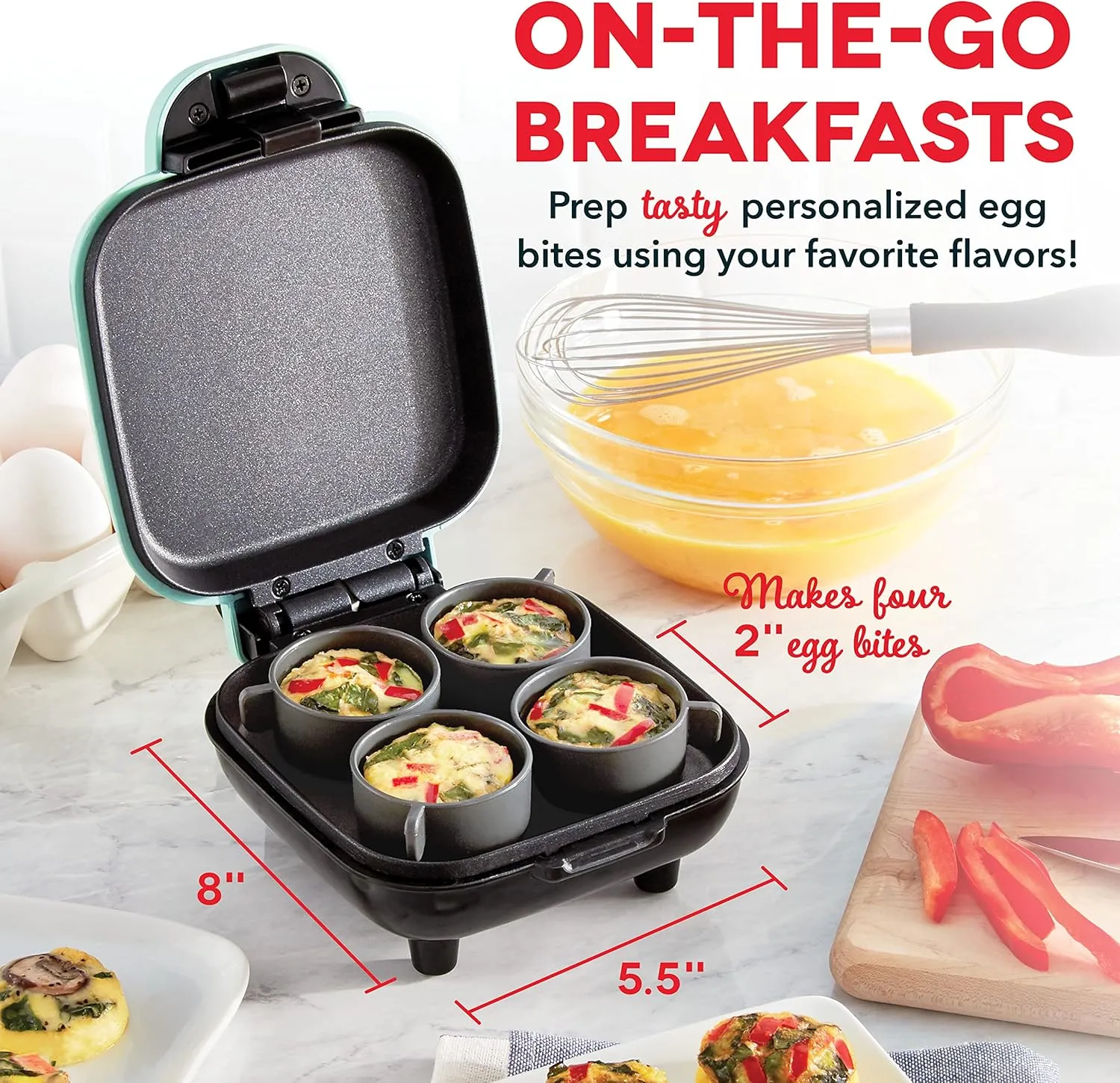 DASH Deluxe Sous Vide Style Egg Bite Maker with Silicone Molds for Breakfast Sandwiches, Healthy Snacks or Desserts, Keto & Paleo Friendly, (1 large, 4 mini) - Aqua