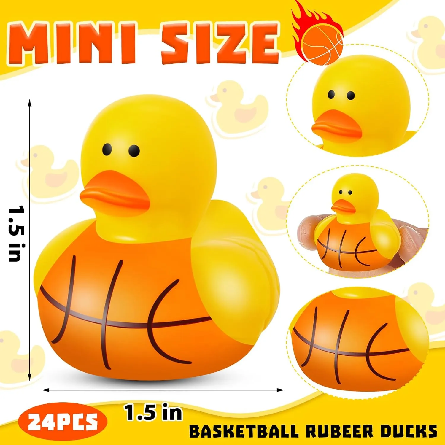 DEEKIN 50 Pieces Basketball Mini Rubber Duckies Bulk Sports Themed Rubber Ducks Basketball Mini Ducks Durable Ducky Bath Toy Set for Party Shower Pool Favors Treasure Chest Sports Events Summer