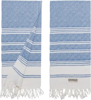 DEMMEX Organic Turkish Hand Towels for Bathroom – 100% Oeko-TEX Certified Turkish Cotton, Quick Dry, Lightweight Kitchen & Travel Towels, Diamond Weave, Large 18x36 Inches, Set of 2, Petrol Blue