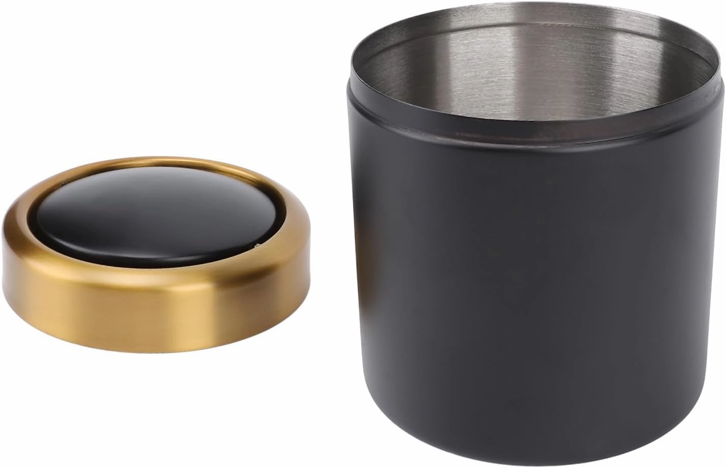 Desktop Stainless Steel Waste Can Stylish Small Garbage Container for Office Kitchen Living Room Worktop Waste Basket (Black)