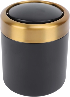 Desktop Stainless Steel Waste Can Stylish Small Garbage Container for Office Kitchen Living Room Worktop Waste Basket (Black)
