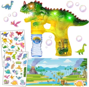 Dinosaur Bubble Gun with Reusable Sticker Book – Automatic Bubble Blower for Kids with Dino-Themed Stickers & Activity Pages | Fun Bubble Toy Gift Set for Toddlers, Boys & Girls