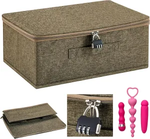 Discreet Lockable Adult Toy Bag Storage Organizer Toy Bag Storage Bins Case with Zipper Lid 15 x 10 x 6.3 Inches for Women and Men Clothes Container(Coffee)