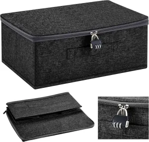 Discreet Lockable Personal Items Bag Storage Organizer Bag Storage Bins Case with Zipper Lid 15 x 10 x 6. 3 Inches for Women and Men Clothes Container (Black)