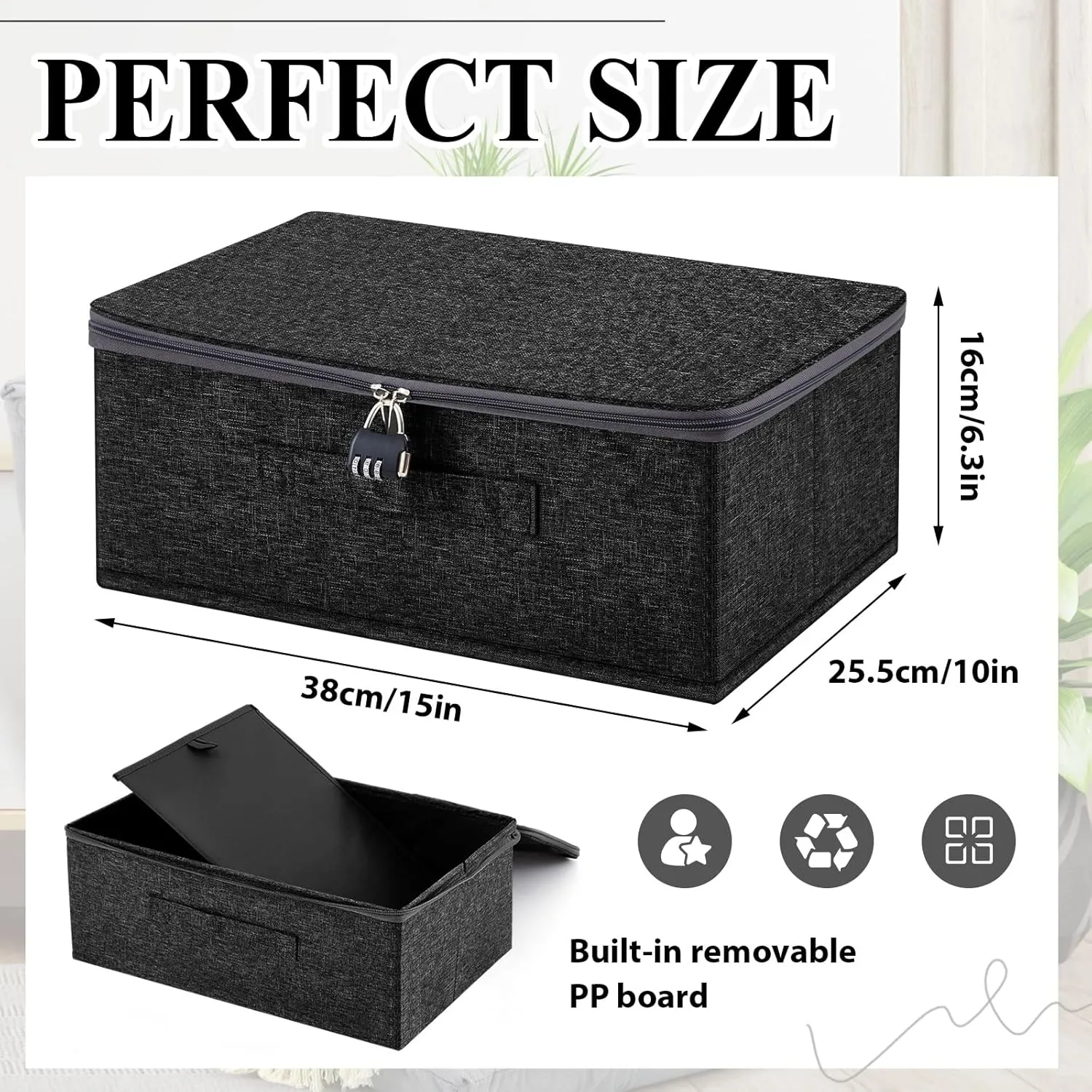 Discreet Lockable Personal Items Bag Storage Organizer Bag Storage Bins Case with Zipper Lid 15 x 10 x 6. 3 Inches for Women and Men Clothes Container (Black)
