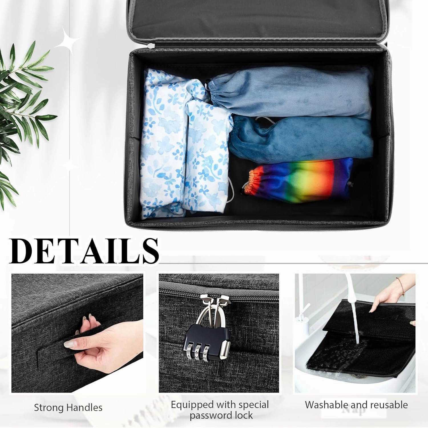Discreet Lockable Personal Items Bag Storage Organizer Bag Storage Bins Case with Zipper Lid 15 x 10 x 6. 3 Inches for Women and Men Clothes Container (Black)