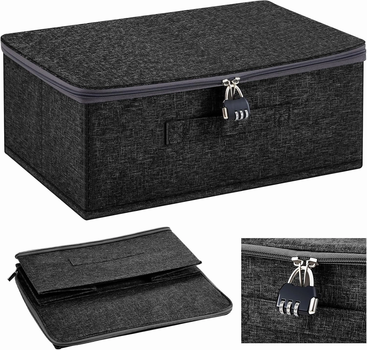Discreet Lockable Personal Items Bag Storage Organizer Bag Storage Bins Case with Zipper Lid 15 x 10 x 6. 3 Inches for Women and Men Clothes Container (Black)
