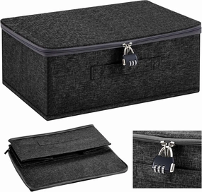 Discreet Lockable Personal Items Bag Storage Organizer Bag Storage Bins Case with Zipper Lid 15 x 10 x 6. 3 Inches for Women and Men Clothes Container (Black)