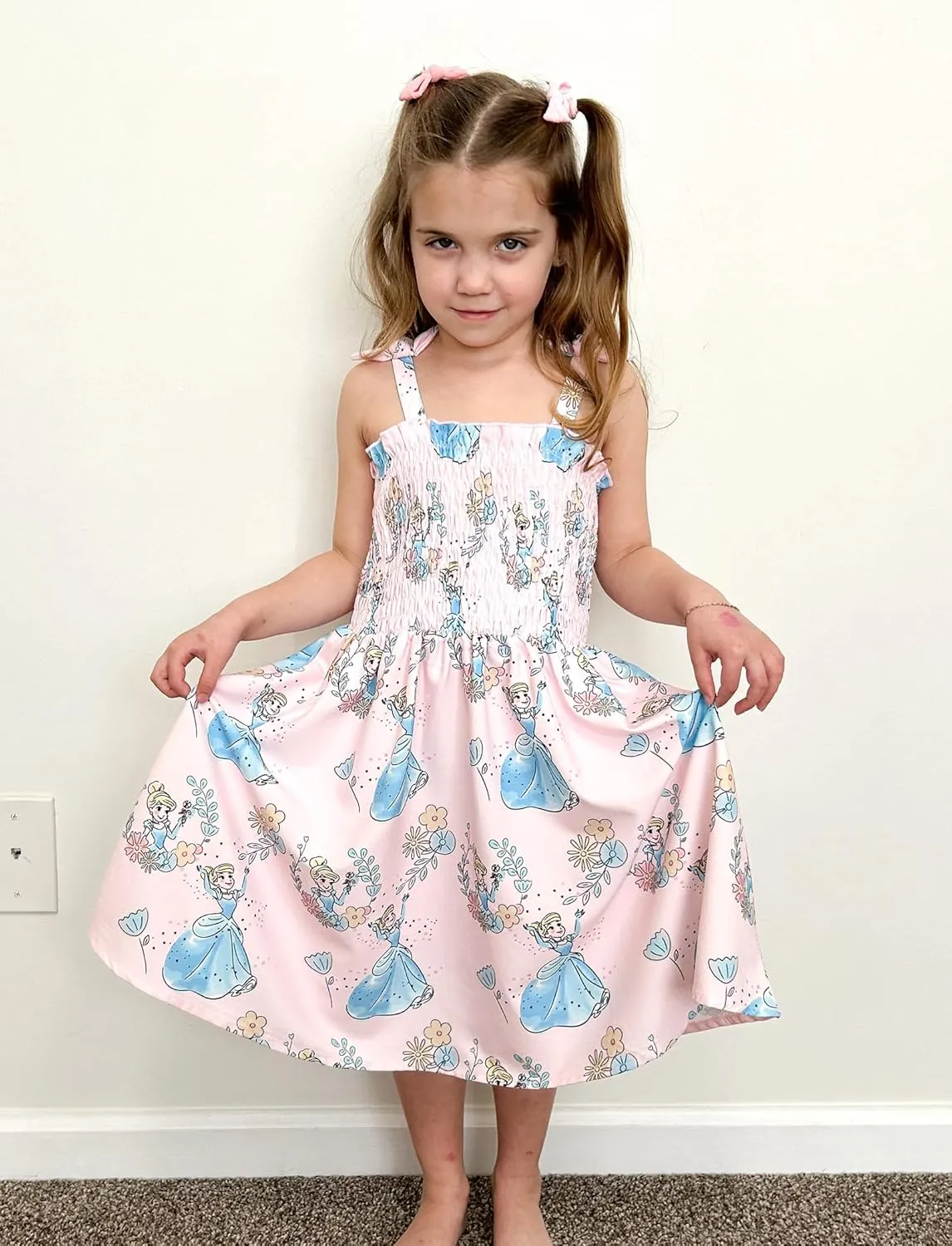 Disney Princess Frozen Elsa Minnie Mouse Toddler Girl Dress Bow Strap Smocked Summer Outfit Birthday Party Clothes 2-6 Years