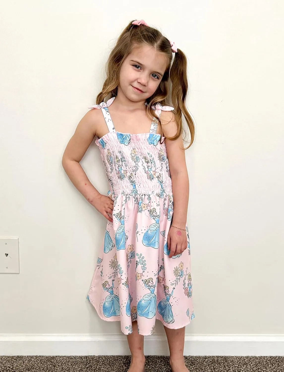 Disney Princess Frozen Elsa Minnie Mouse Toddler Girl Dress Bow Strap Smocked Summer Outfit Birthday Party Clothes 2-6 Years